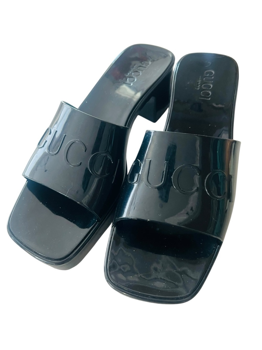 Gucci Black Rubber Logo Platform Slide Sandals EU 37 US 6.5–7 Made in Italy